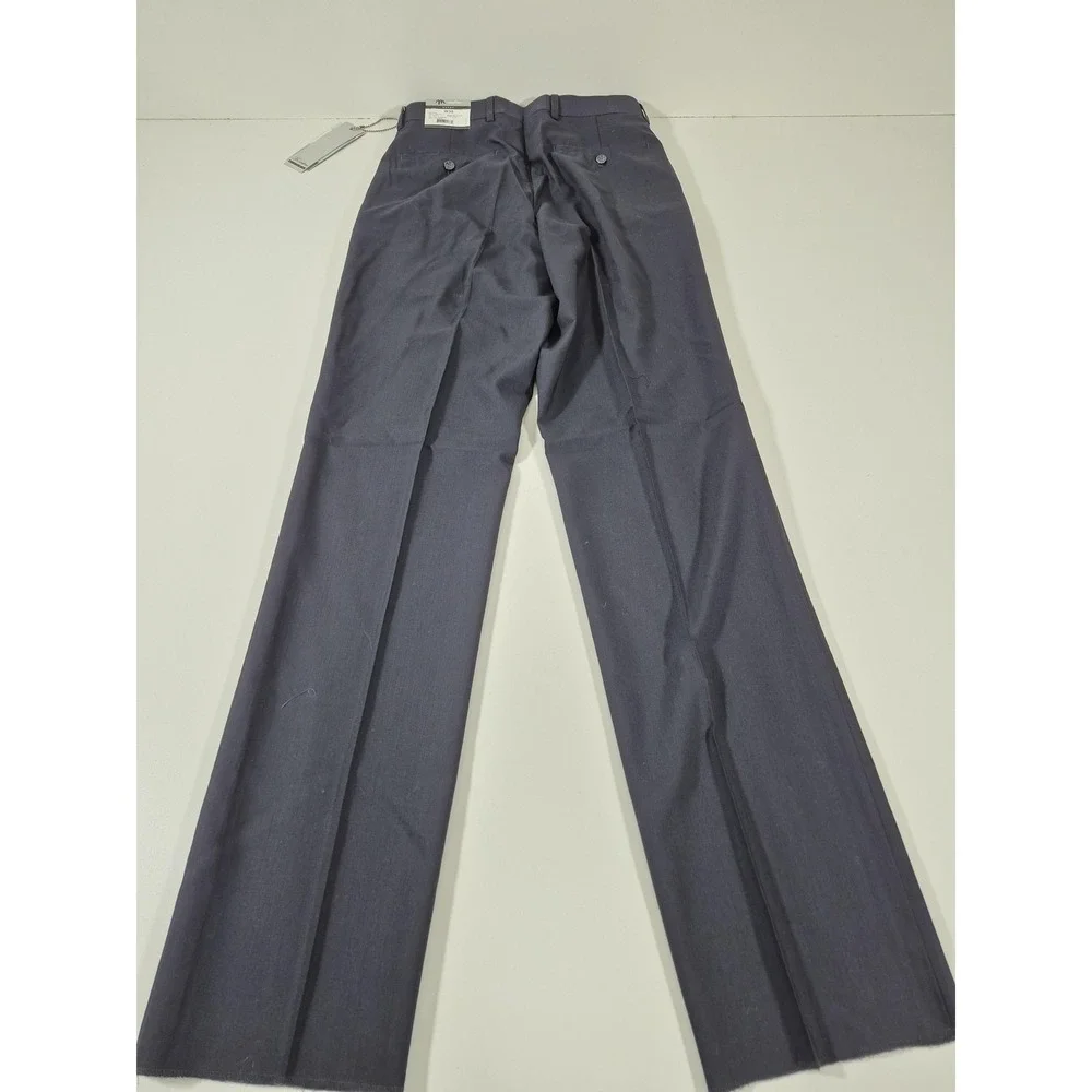 Montefino Dress Pants Mens 30x36 Navy Super 120s Wool Flat Front Unhemmed NWT